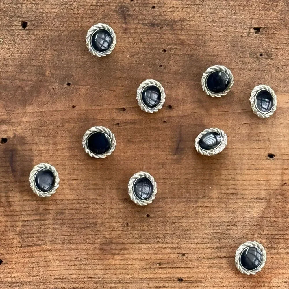 9 Vintage Ungaro Midnight Blue Silver Tone Buttons